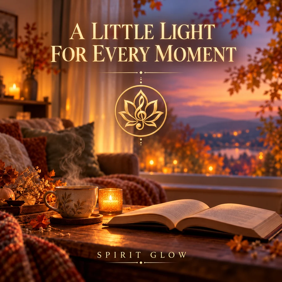 Spirit Glow Albumcover A Little Light for Every Moment: Tee, Buch und goldenes Herbstlicht